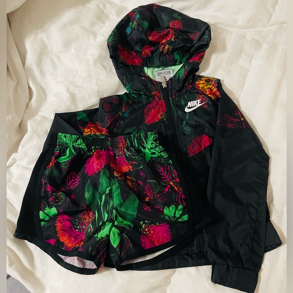 Nike Kids Floral Jacket and Shorts Set - Black and Red
